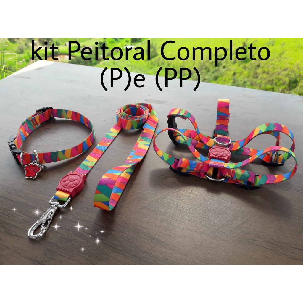 Kit Coleira Peitoral Completo Nos Tamanhos P E Pp Guia Grande