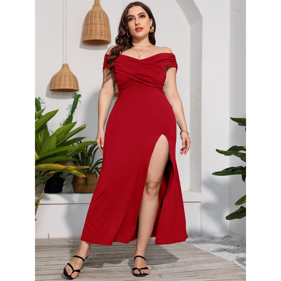 Plus Size Criss Cross Off Ombro Vestido De Festa Noite Das Mulheres