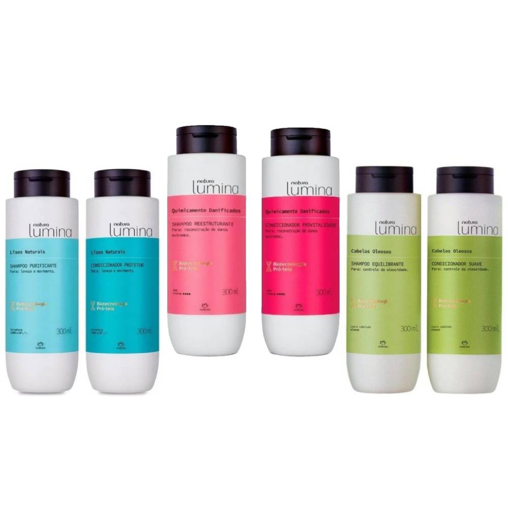 Shampoo E Condicionador Lumina Natura Kit 300ml Oleosos Secos Lisos