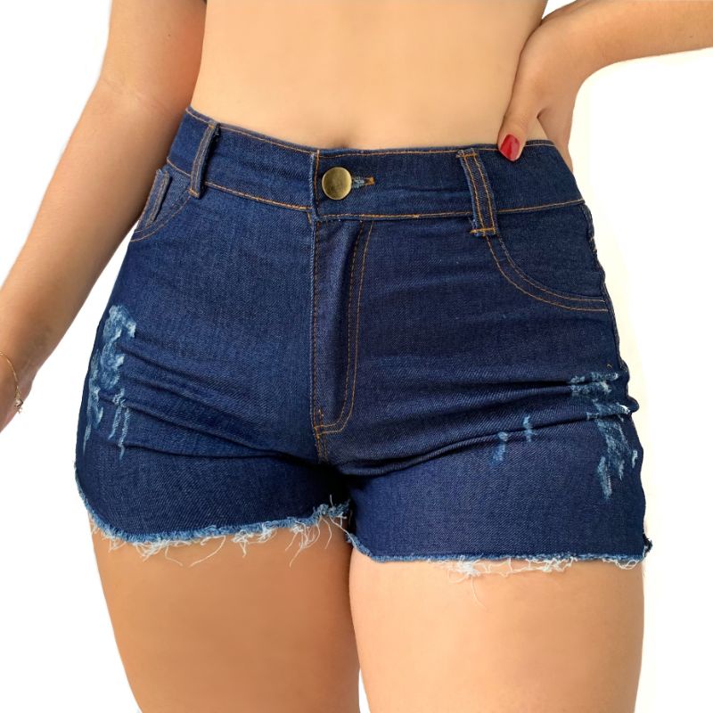 Short Jeans Cintura Alta Desfiado Riscado Lycra Shopee Brasil