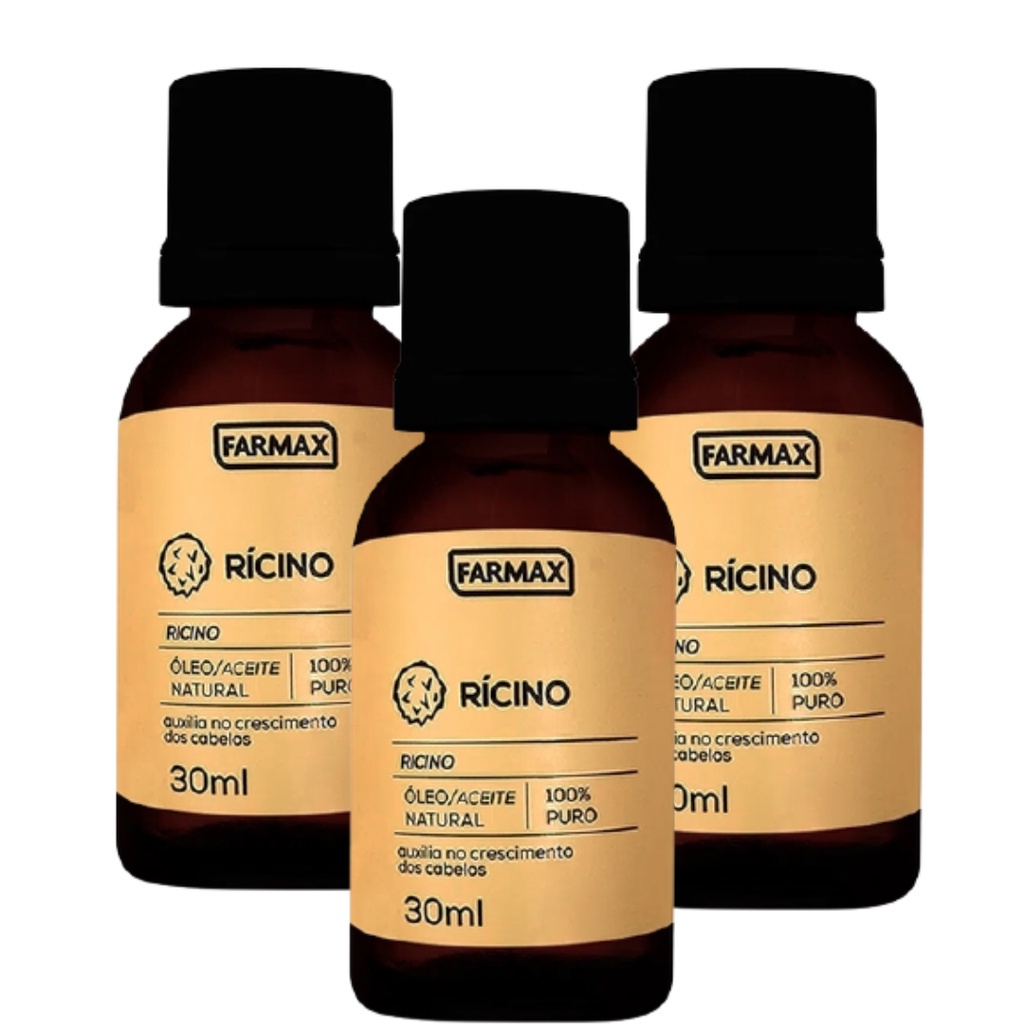 Óleo de Rícino Kit 3 Farmax 100 Puro Auxilia no Crescimento dos