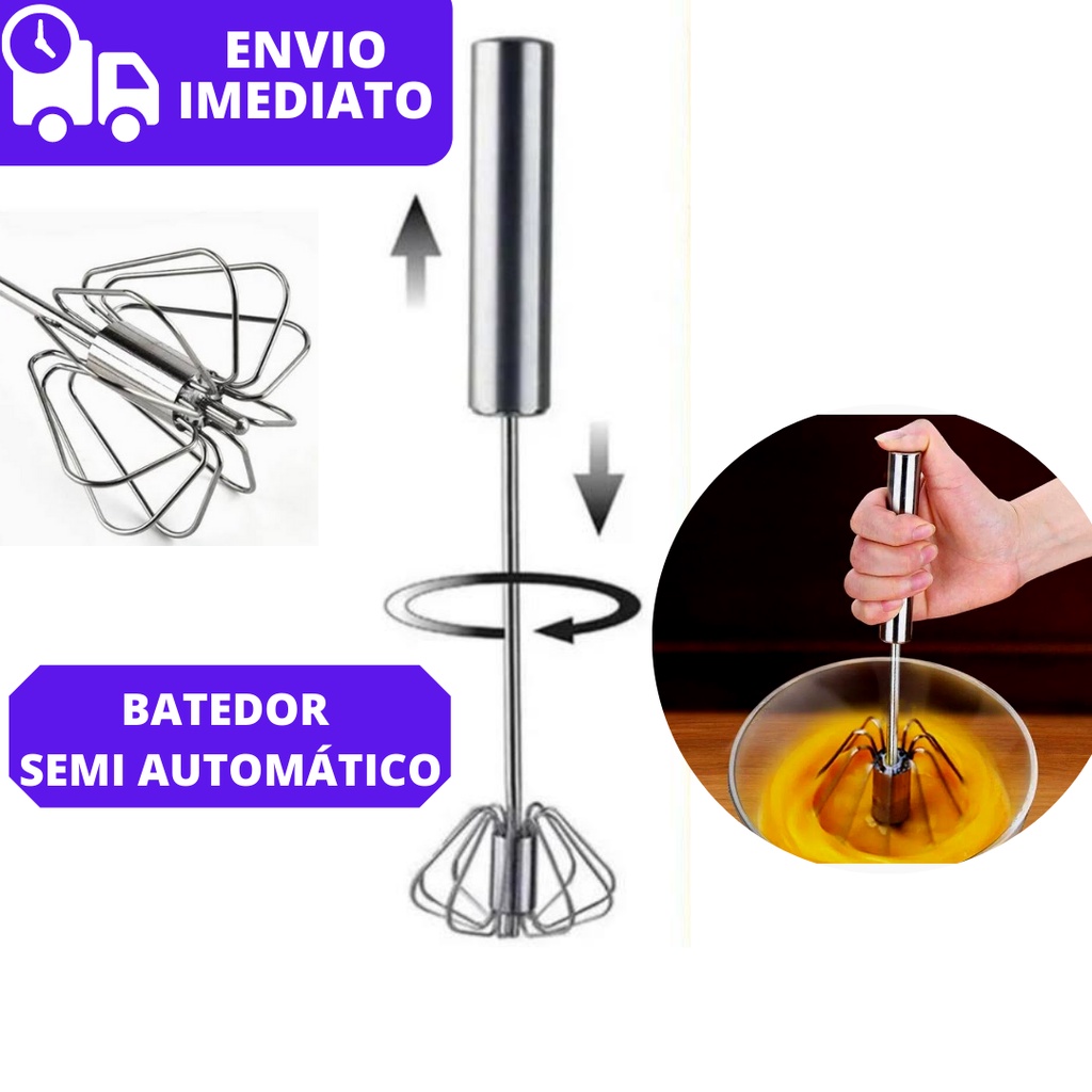 Misturador Batedor Giratório de Ovos Massas Cremes Semi Automático Inox