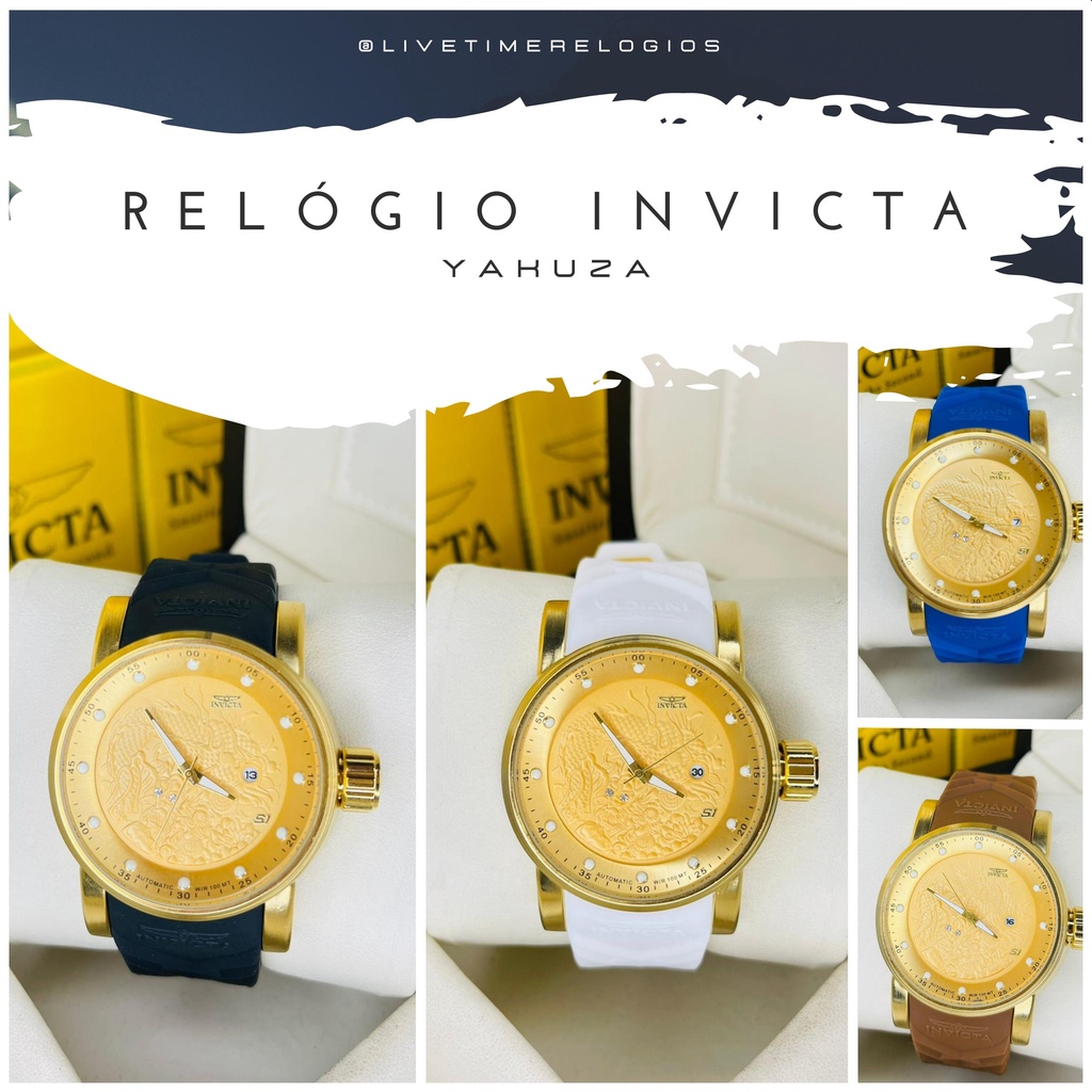 Relógio Invicta Yakuza Borracha Dourado Masculino Luxo Aço A Prova D