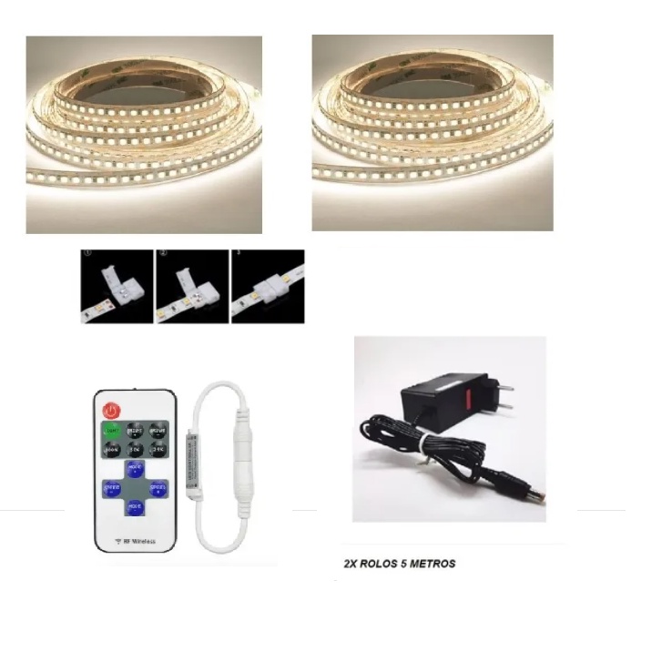 10 Metros Fita Led 3528 Branca Neutra 4000k Fonte Bivolt Dimmer