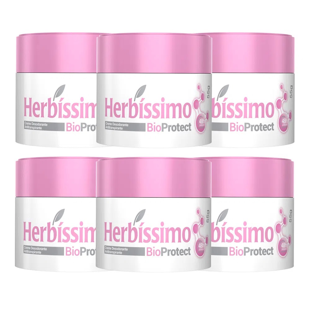 Kit 6 Desodorante Herbissimo Creme Bioprotect Hibisco 55g