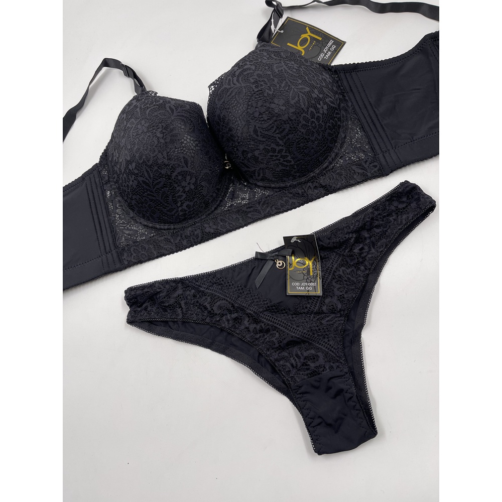Conjunto Lingerie Calcinha E Sutia Bojo Renda Luxo Sensual