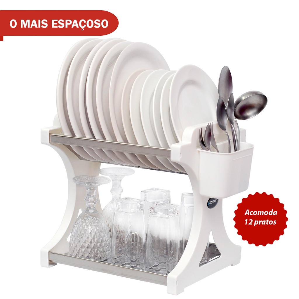 Secador Escorredor De Pratos Inox Branco Porta Talheres Shopee Brasil