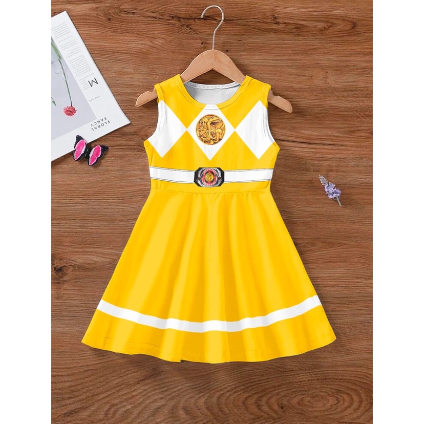 Fantasia Vestido Infantil Regata Feminino Cosplay POWER RANGER AMARELO