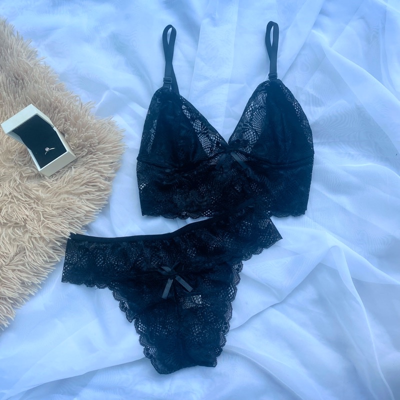 Kit 3 Conjuntos De Renda Sem Bojo Calcinha Tanguinha Sexy Lingerie