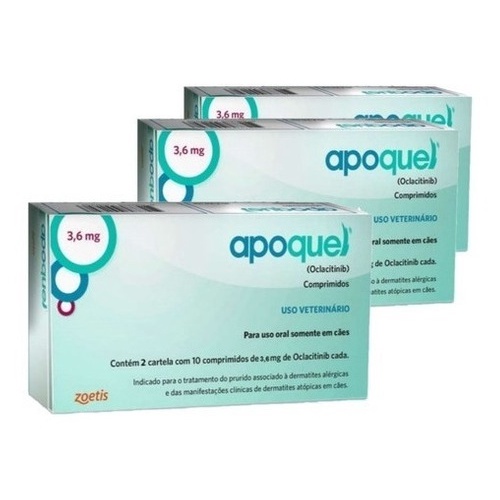 Kit Apoquel 3 6 Mg Cães Anti Coceira 3 CAIXAS 60 Comprimidos Zoetis