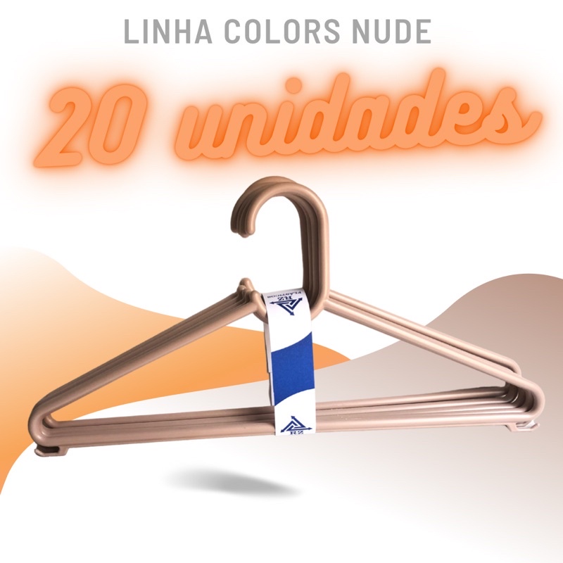 Cabide de Roupa Plástico Colorido Adulto Nude kit 20 unidades