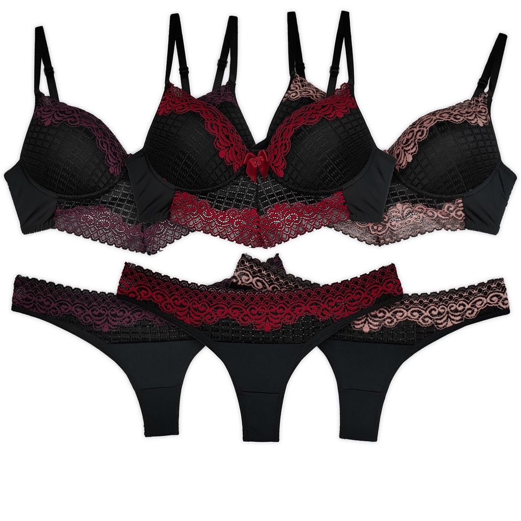 Conjunto Lingerie Renda Bicolor Microfibra Sutiã Bojo Aro