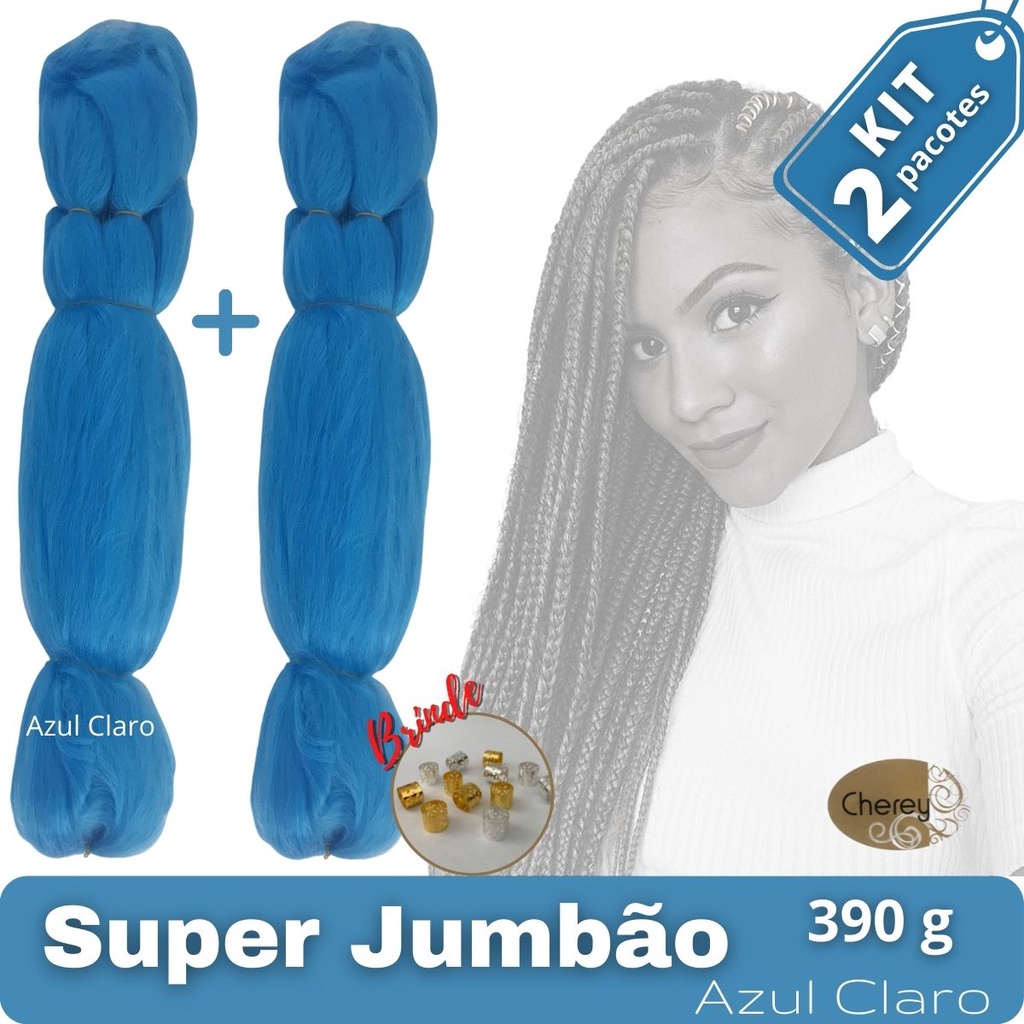 KIT 2 Super Jumbos Cherey Cor Azul Claro 390 Gramas Para Tranças