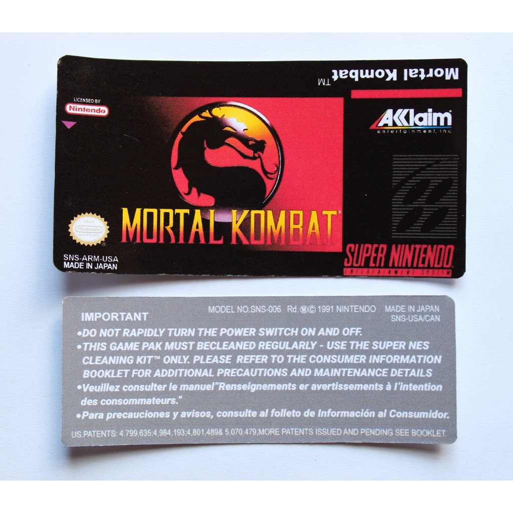 Label Etiqueta Mortal Kombat Para Cartucho De Super Nintendo Frente E