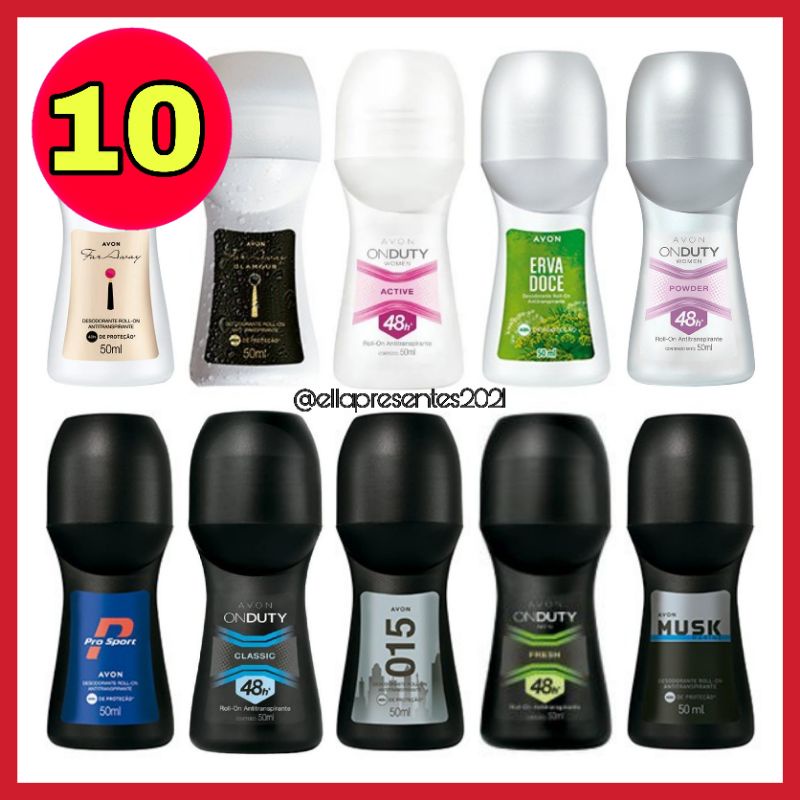 KIT 10 UNIDADES DESODORANTES ROLLON AVON SORTIDOS FEMININO E