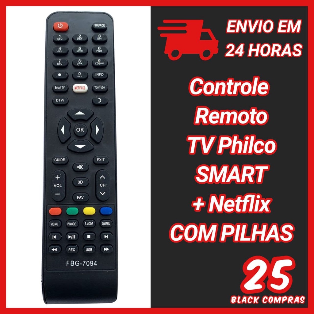 Controle Remoto Tv Philco Smart Netflix Pilhas Shopee Brasil