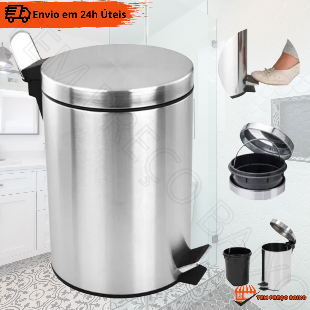 Cesto De Lixo Lts Inox C Pedal Banheiro E Cozinha Shopee Brasil