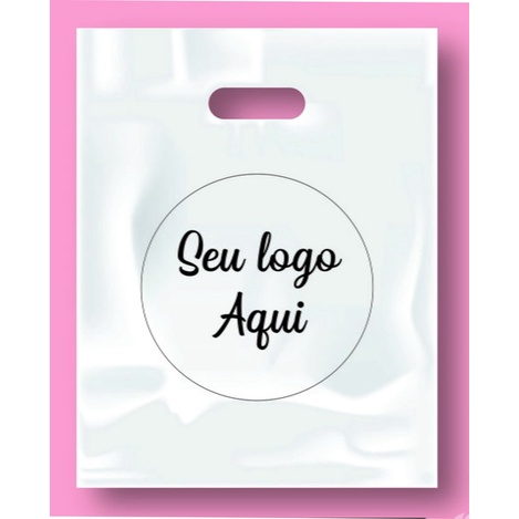 sacola plástica 40x50 cm alça vazada personalizada 50 ou 100 unidades