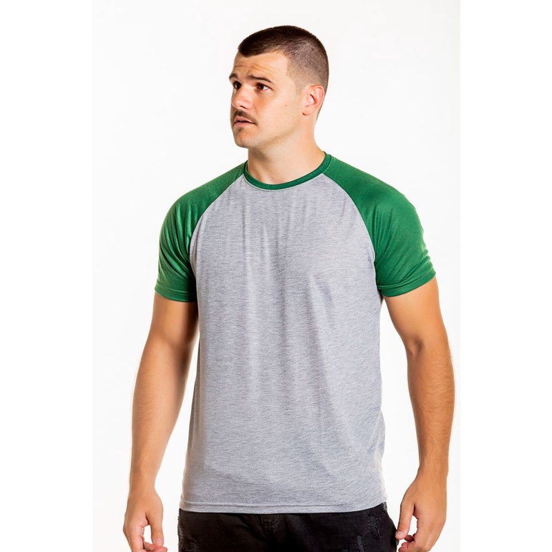 Camiseta Raglan Cinza Mescla Manga verde 100 Poliéster Shopee Brasil