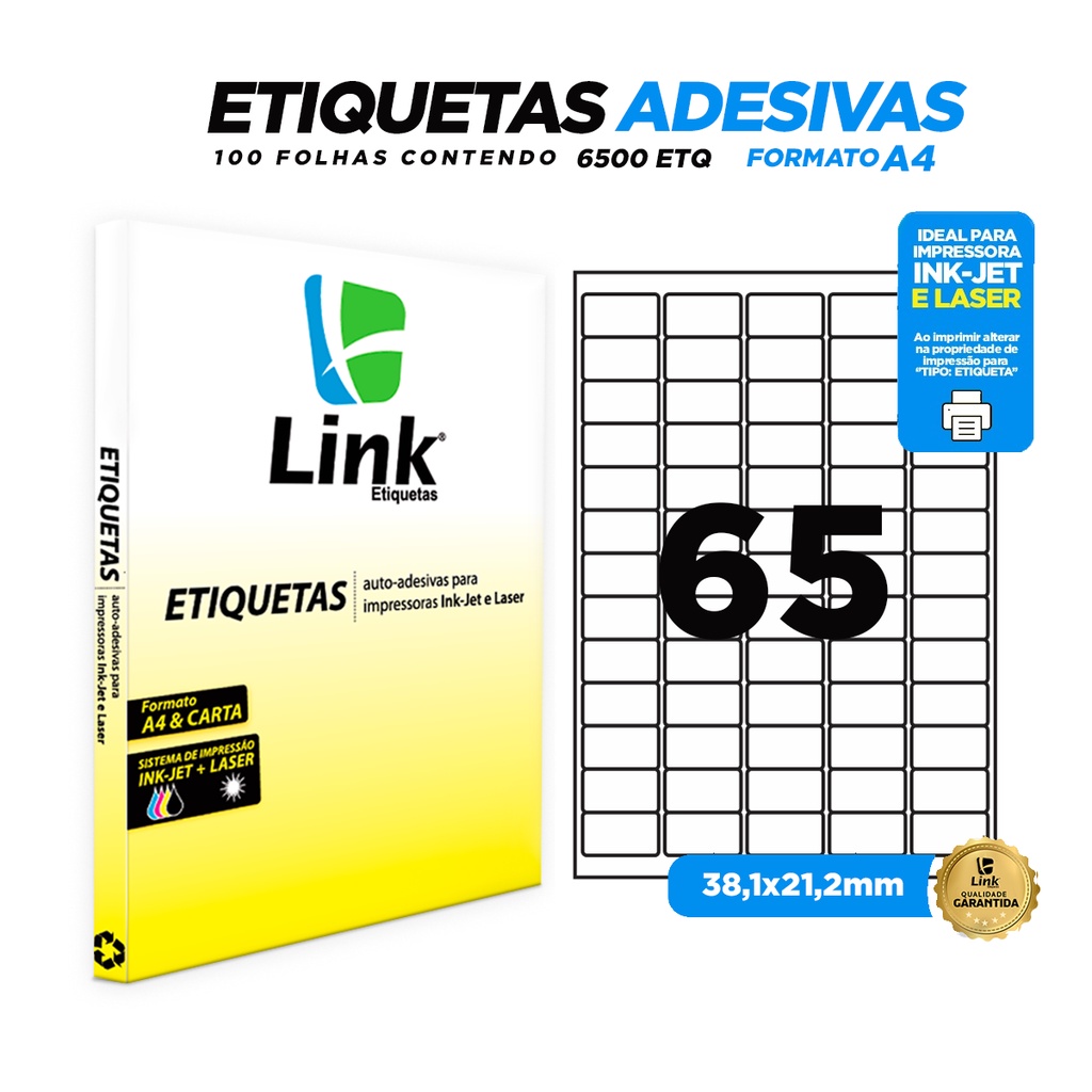 Etiqueta Adesiva A4 38 1mm X 21 2mm 100 Folhas Link Etiquetas