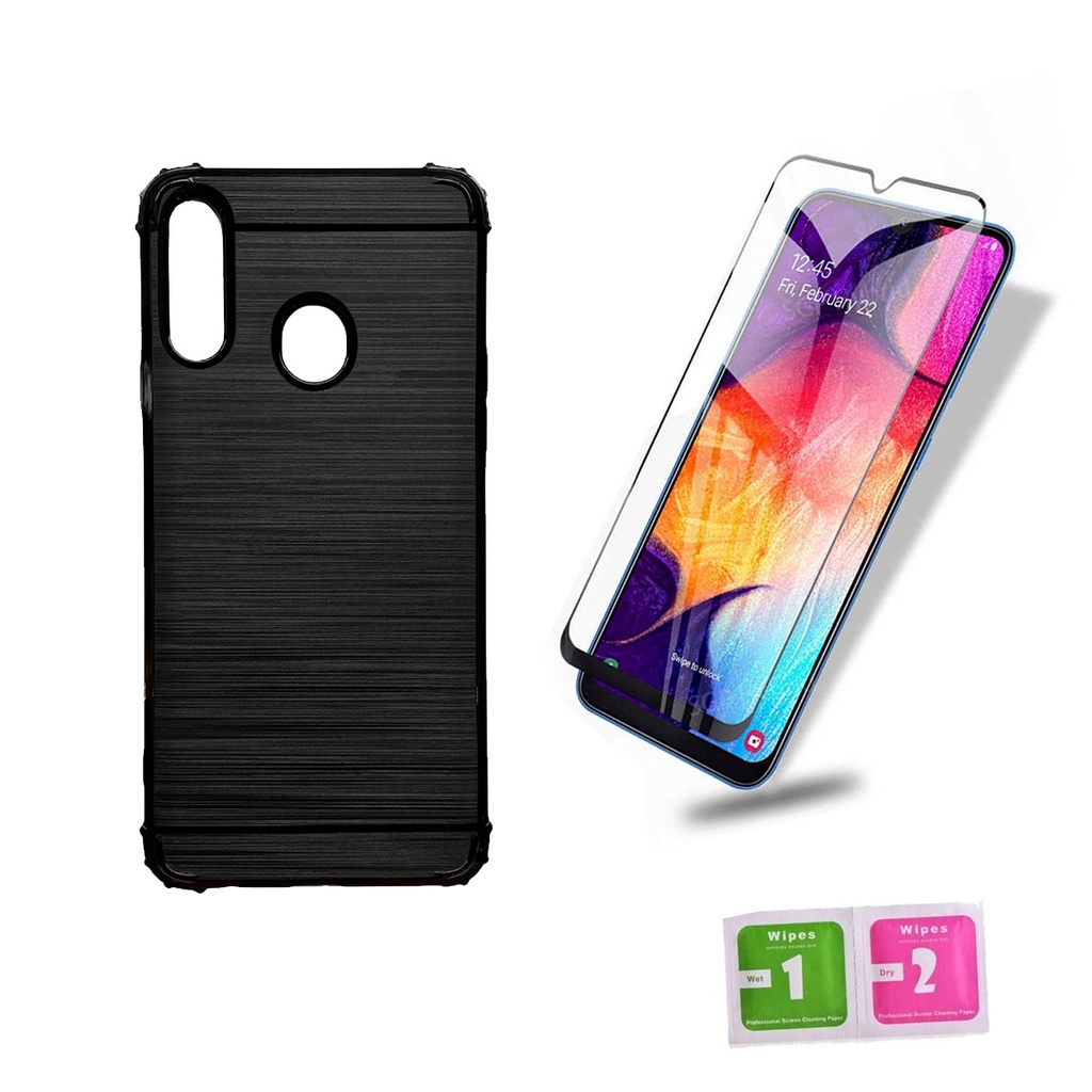 Capa Capinha Emborrachada Carbono Samsung Galaxy A20s Película de