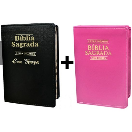 Kit 2 Bíblias Sagrada Letra Gigante C Harpa Luxo Preta e Pink