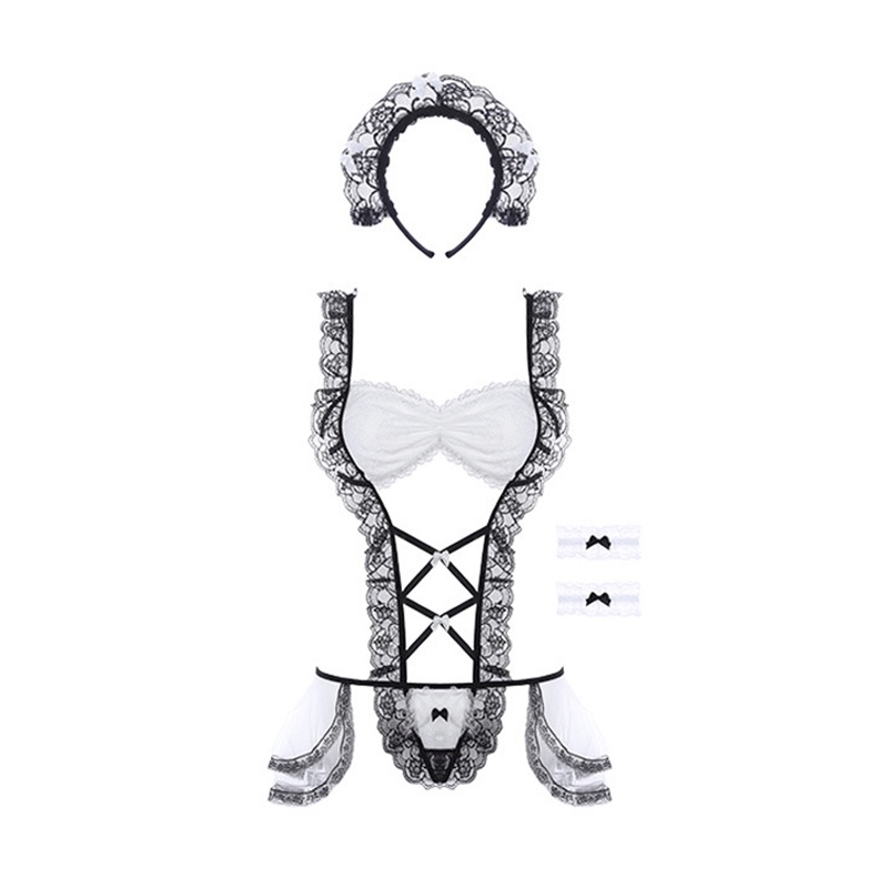 Weci Roupa De Camareira Sexy Cosplay Perspective Lingerie Servant
