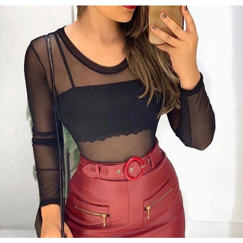 Body De Tule Liso Manga Longa Lingerie Moda Blogueira Moda Gringa