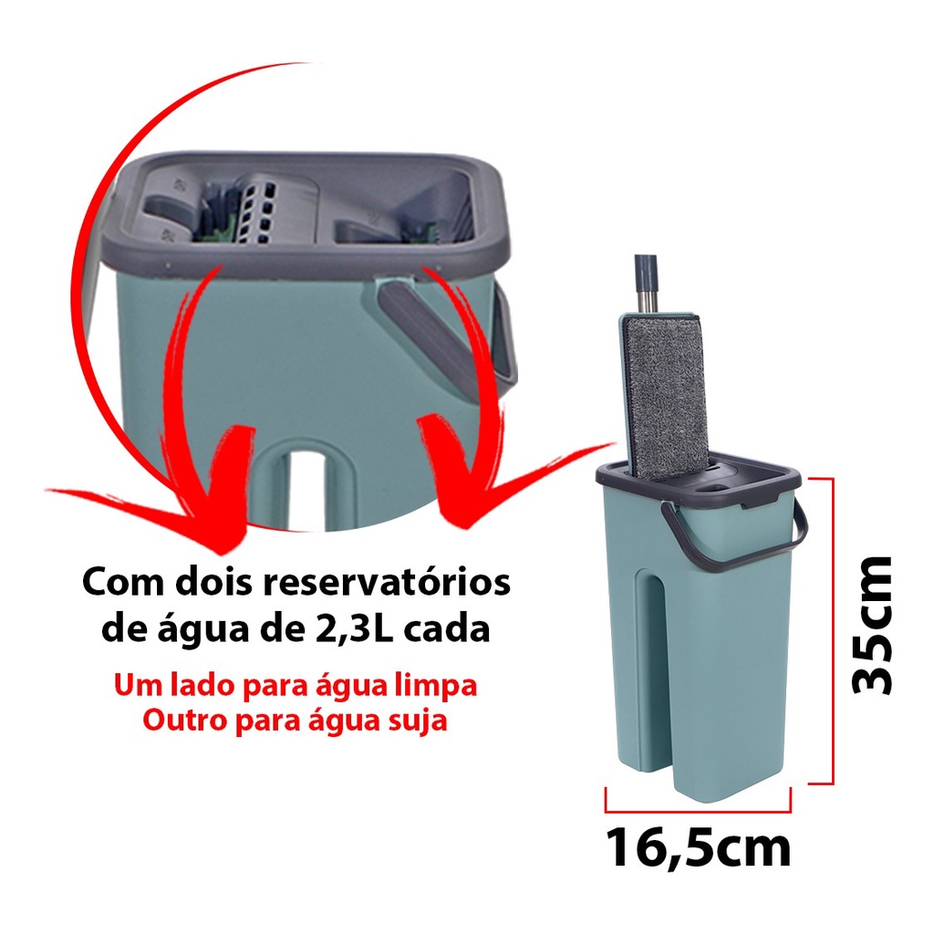 Mop Lava E Seca Flat Multiuso Vertical Balde Esfreg O Rodo Refil