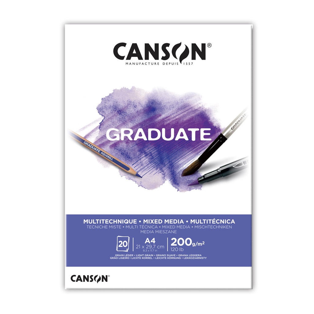 Papel Graduate Multi Tecnica Branco Bloco 20 Folhas 200g A4 Canson