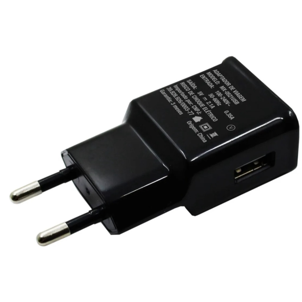 Carregador Tomada Plug Adaptador Fonte Usb 5v 2 1a Bivolt Preto