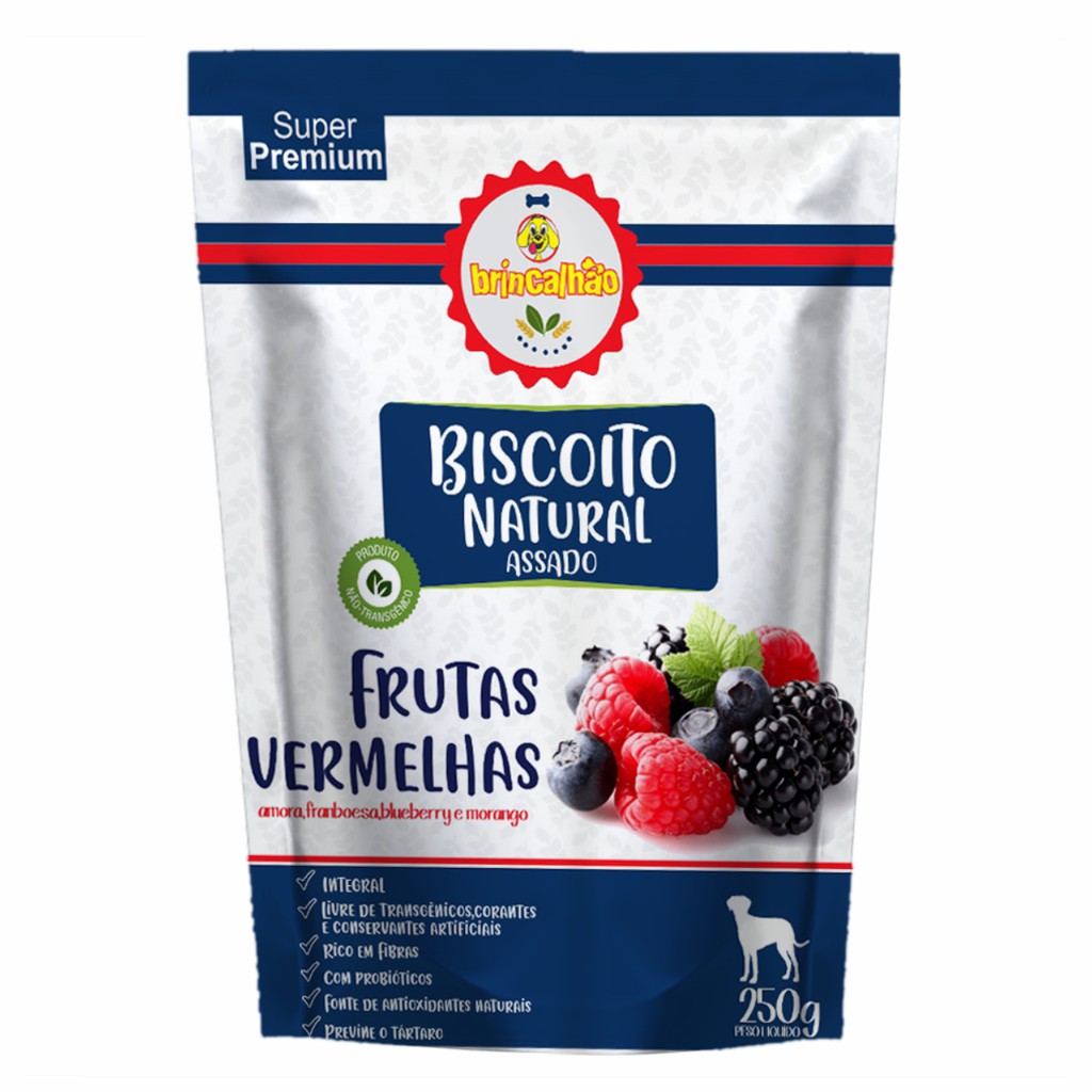 Biscoito Petisco Natural Para Cachorro Frutas Vermelhas 250g