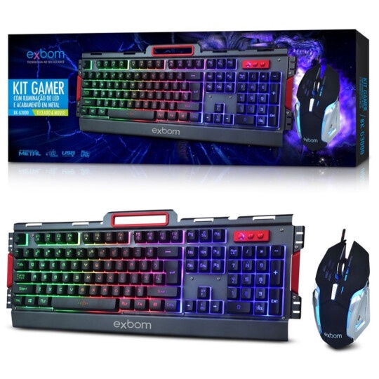 Kit Teclado Semi Mecânico e Mouse Gamer USB ABNT 2 Iluminado Led Rgb