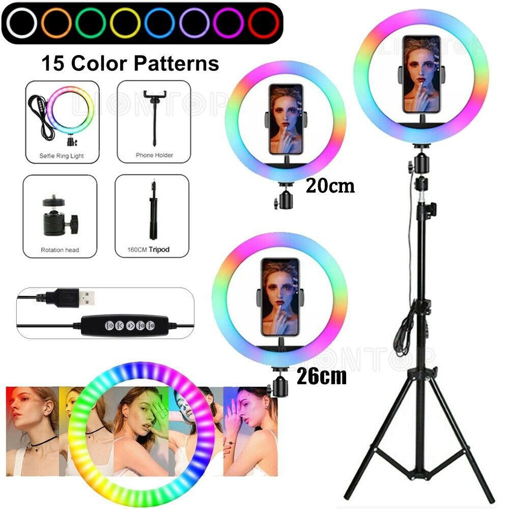 Iluminador Ring Light Cm Polegadas Rgb Colorida Led W Suporte