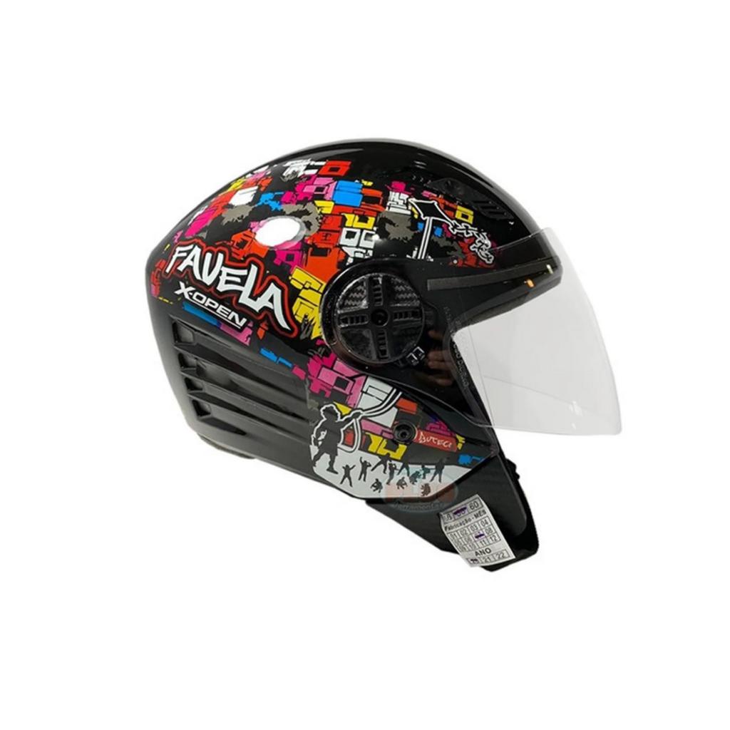 Capacete Fw Modelo X Open Favela Preto Brilhante Shopee Brasil