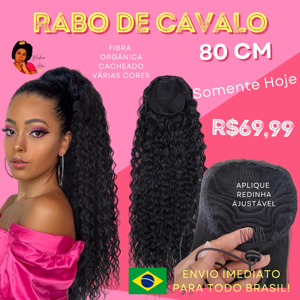 Aplique Rabo De Cavalo Cacheado Org Nico Cm Shopee Brasil