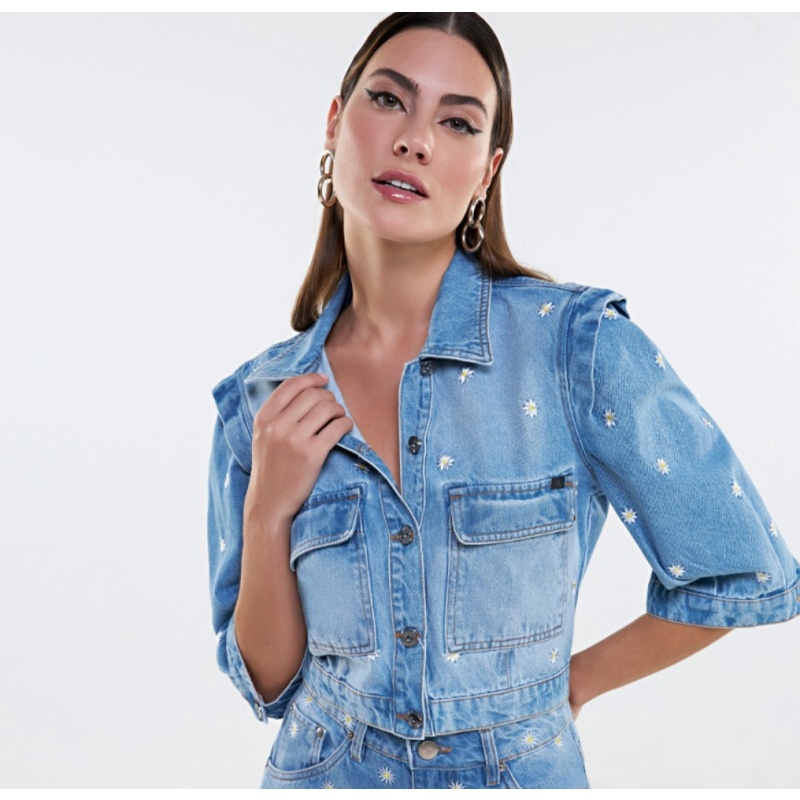 Jaqueta Jeans Bordada Shopee Brasil