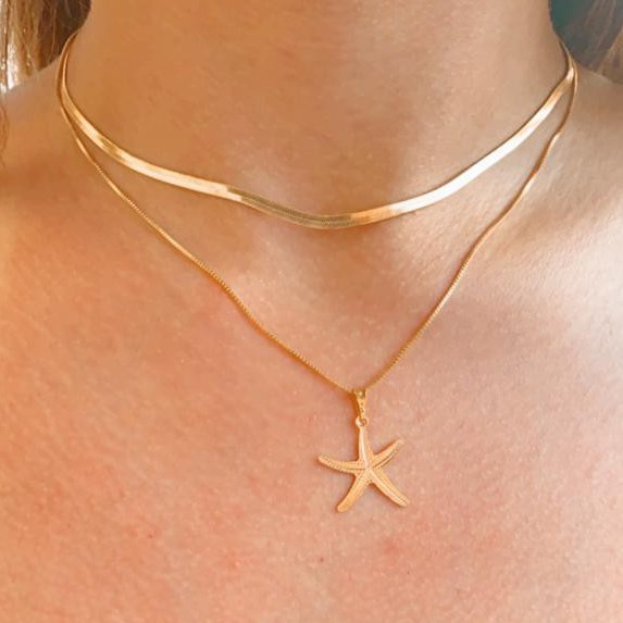 Colar Corrente Feminino Estrela Do Mar Ouro K Gargatilha Choker Fio