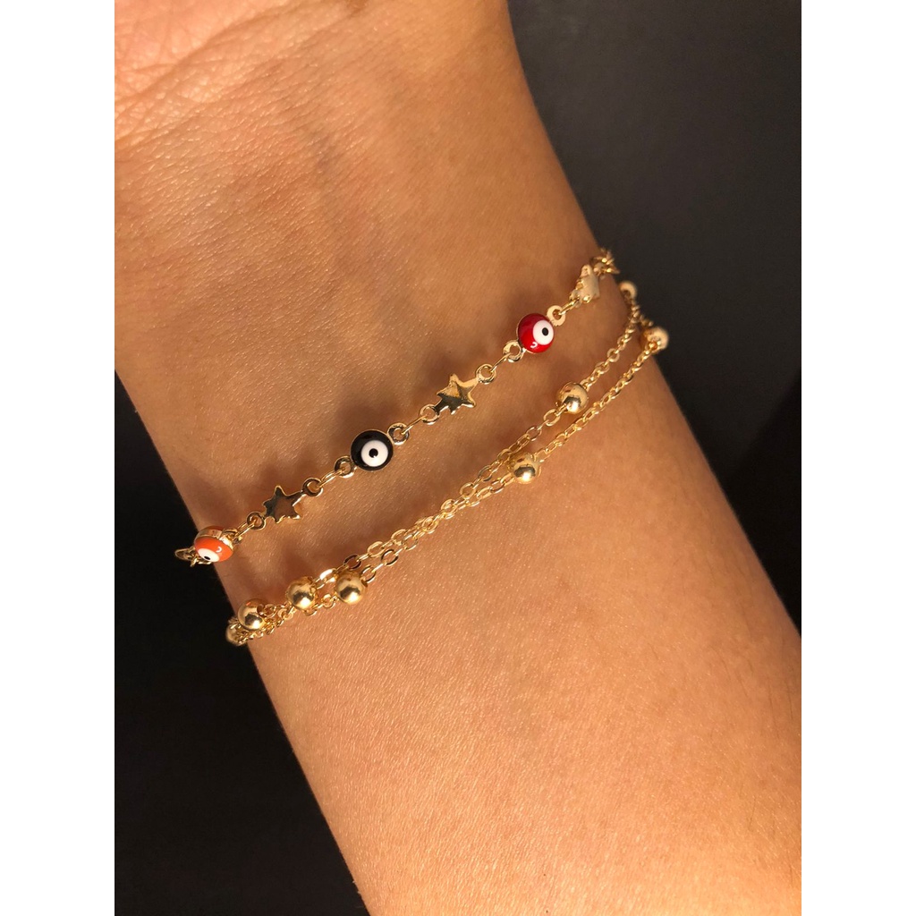 Pulseira Olho Grego E Estrelas Dourada Shopee Brasil