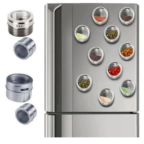 Kit 6 unidades de Porta Condimentos Tempero Inox Magnético Imã