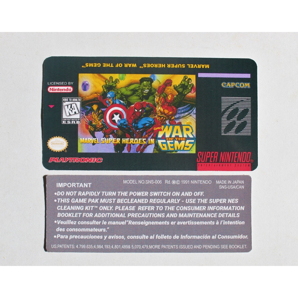 ETIQUETA LABEL MARVEL SUPER HEROES PARA CARTUCHO DE SUPER NINTENDO SNES