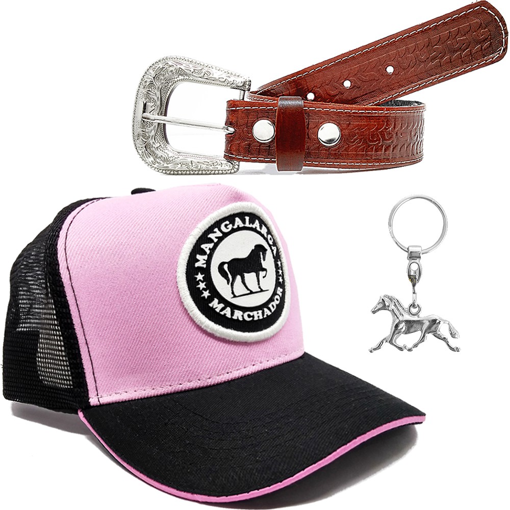 Kit Cowgirl Bone Rosa Mangalarga Cinto Tradicional Em Couro