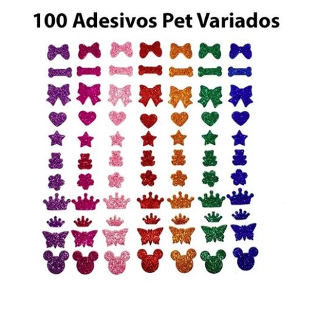 100 Adesivos Pet Shop Banho E Tosa Lacinhos Eva Glitter Para Pet