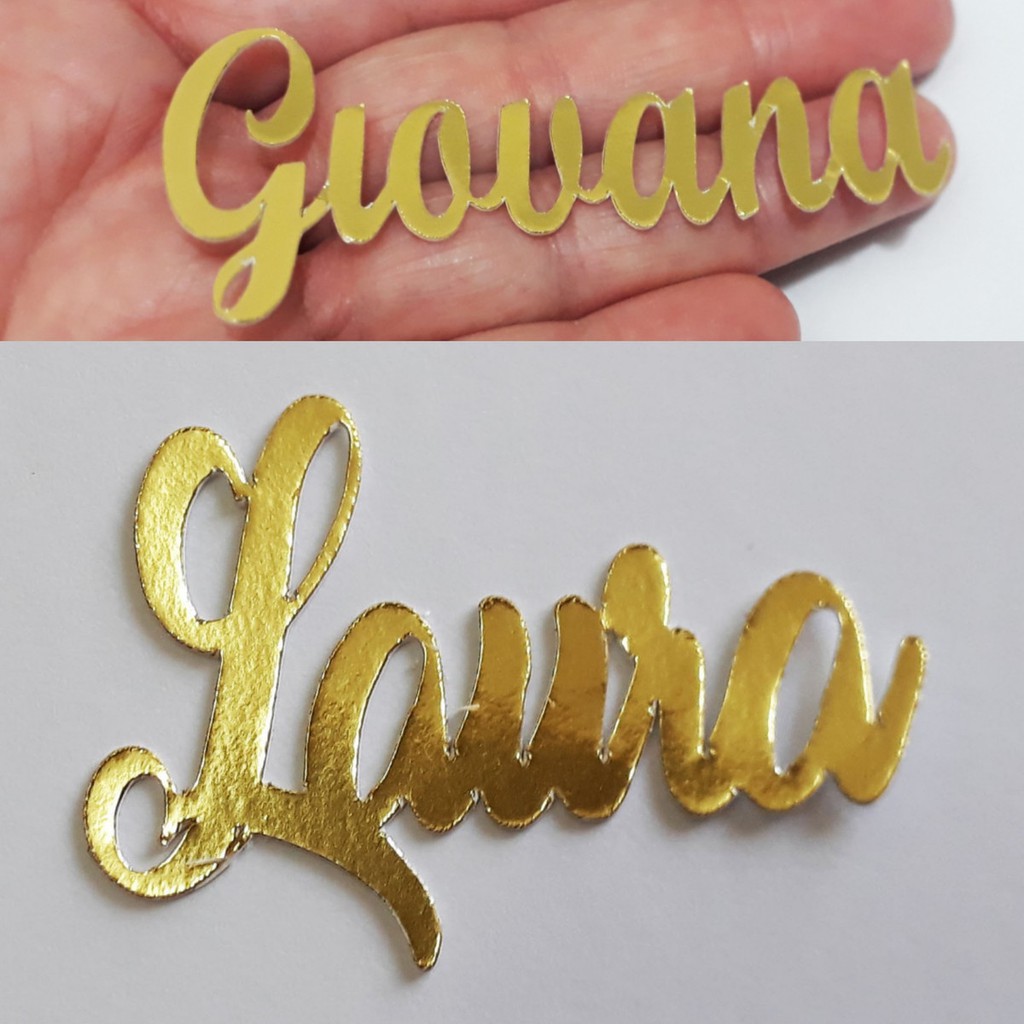 10 Recortes de Nome Papel Lamicote Dourado Apliques Acrílico