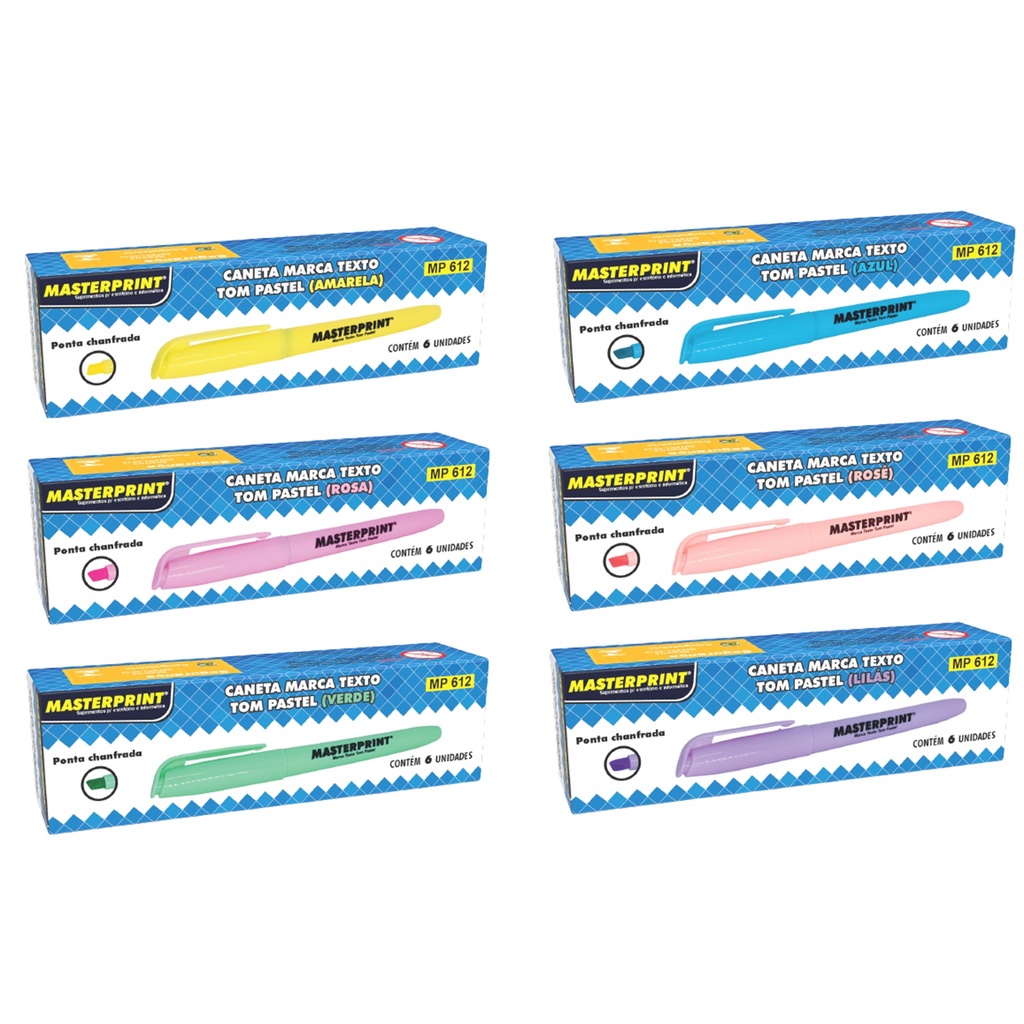 Kit 6 Caixa De Marca Texto Tom Pastel Masterprint 36 Canetas Shopee