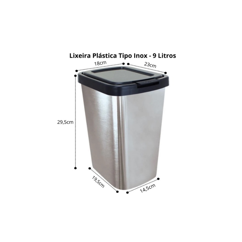 Lixeira Cesto C Tampa Click Banheiro Metalizado Inox 9 Litros Shopee