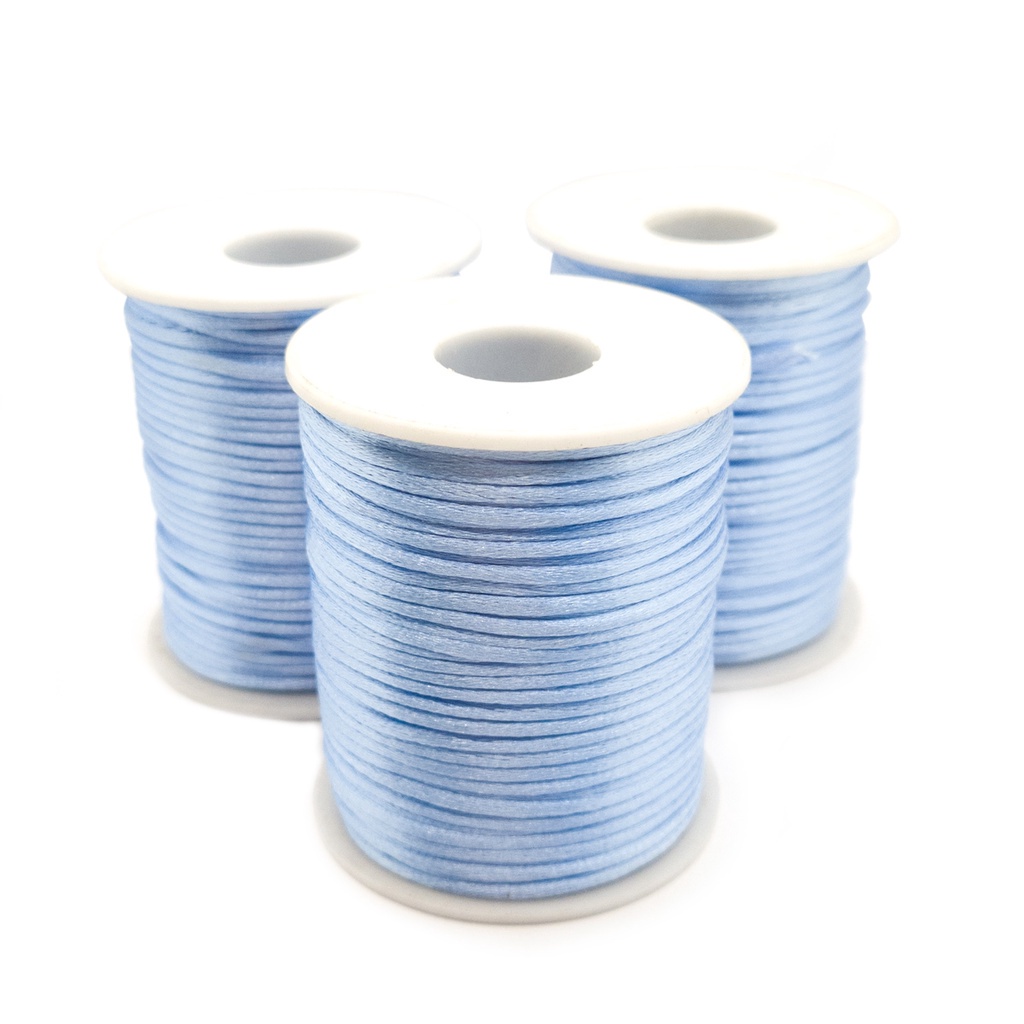 Linha Fio Cetim Azul Claro 2mm Cordão Rabo de Rato 3 Rolos 45m 330g