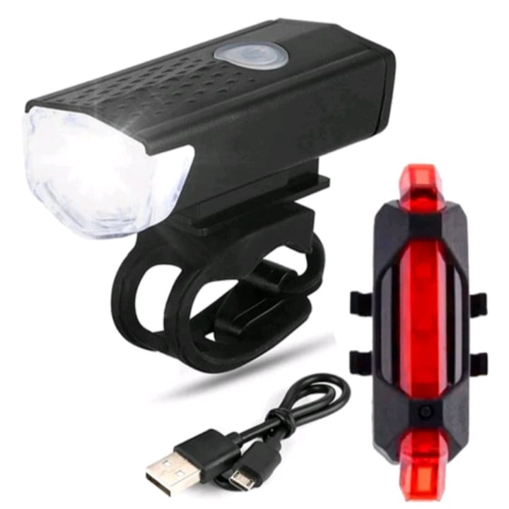 Kit Farol Bike Frontal Lanterna Traseira Led Vermelho USB