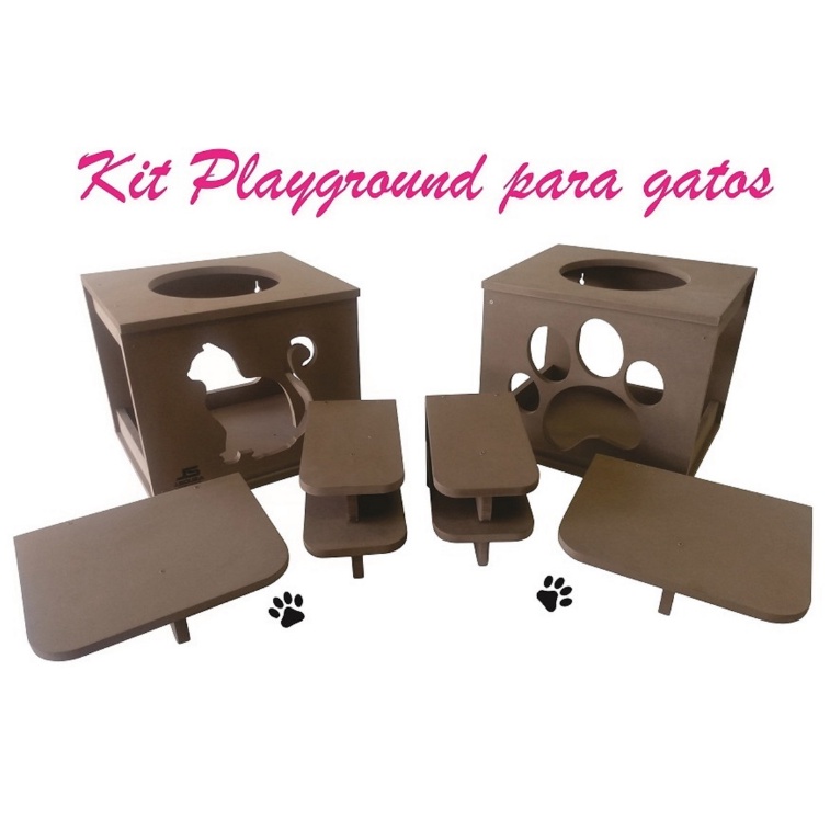 Kit Nicho Gatos 8 Pcs Toca Degraus Prateleira Mdf Circuito Playground