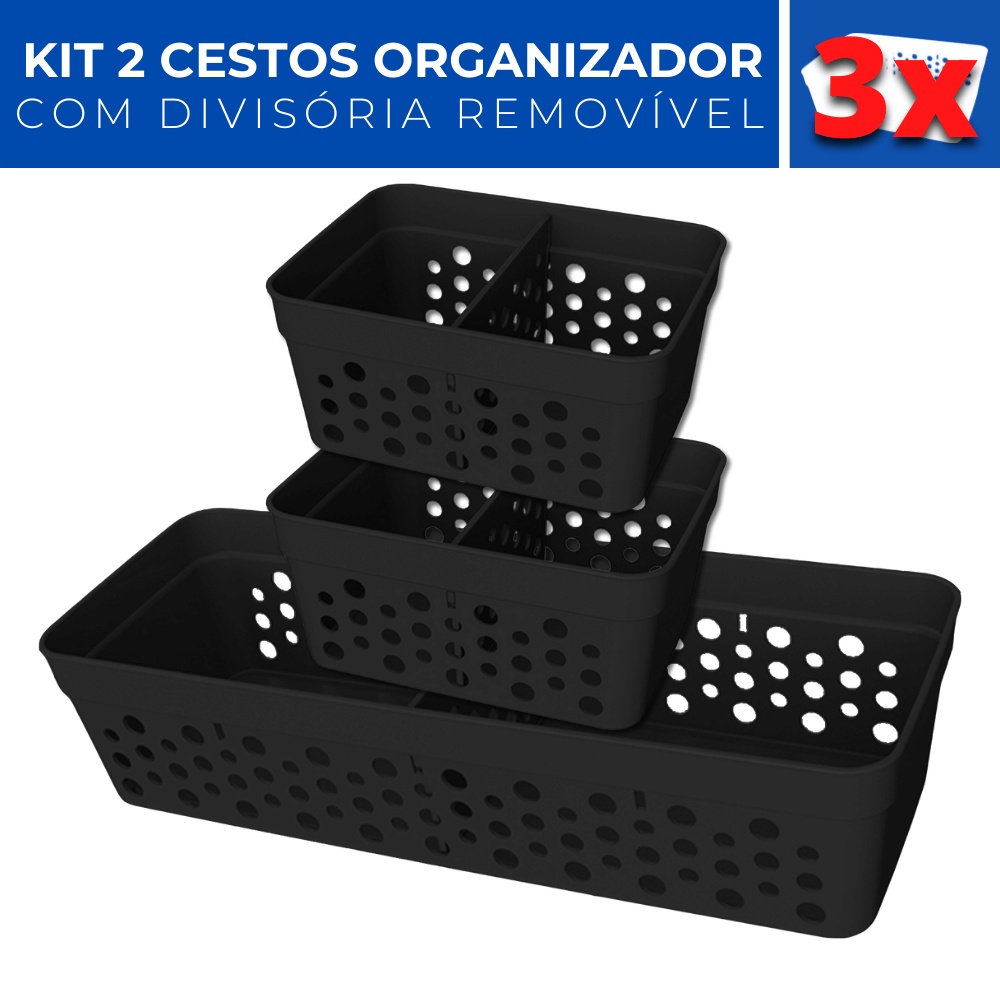 Kit 3 Cesto Organizador Rattan C Divisoria Removivel Mini M Shopee